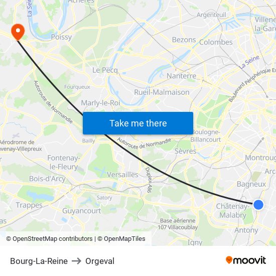 Bourg-La-Reine to Orgeval map