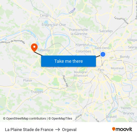 La Plaine Stade de France to Orgeval map