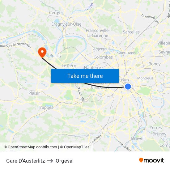 Gare D'Austerlitz to Orgeval map