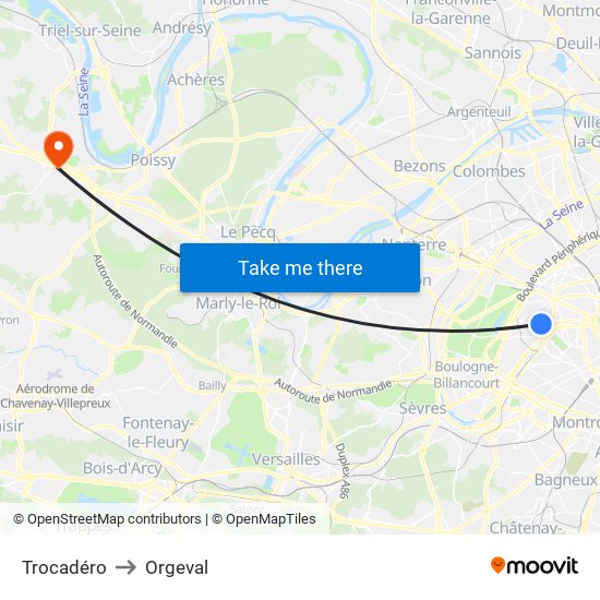 Trocadéro to Orgeval map