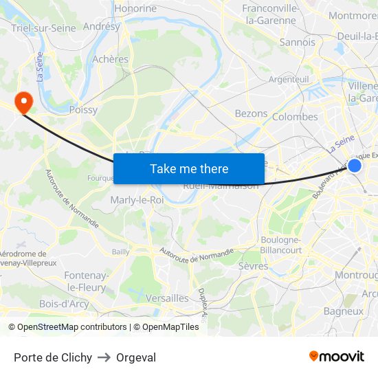 Porte de Clichy to Orgeval map
