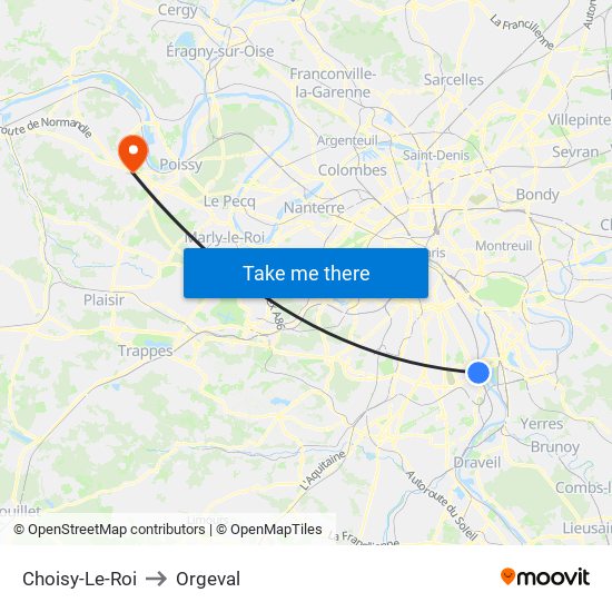 Choisy-Le-Roi to Orgeval map
