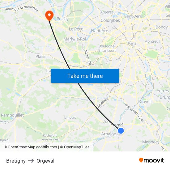 Brétigny to Orgeval map