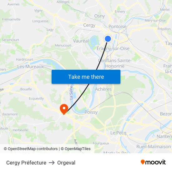 Cergy Préfecture to Orgeval map