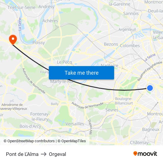 Pont de L'Alma to Orgeval map