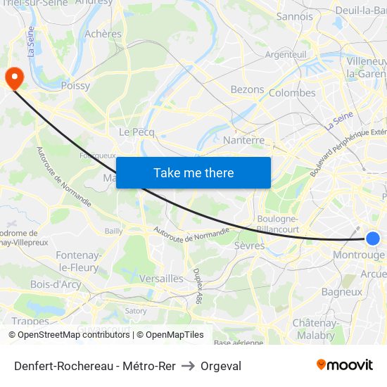 Denfert-Rochereau - Métro-Rer to Orgeval map