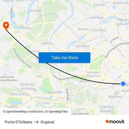 Porte D'Orléans to Orgeval map