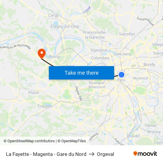 La Fayette - Magenta - Gare du Nord to Orgeval map