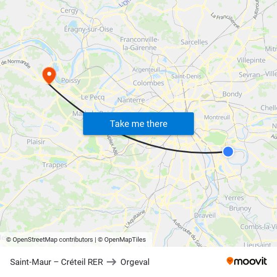 Saint-Maur – Créteil RER to Orgeval map