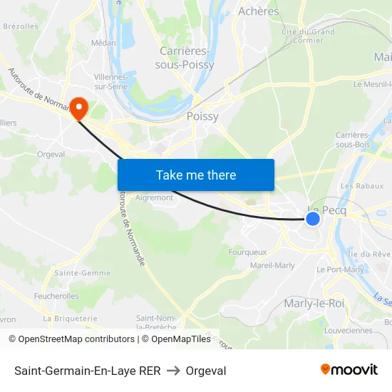Saint-Germain-En-Laye RER to Orgeval map