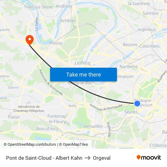 Pont de Saint-Cloud - Albert Kahn to Orgeval map