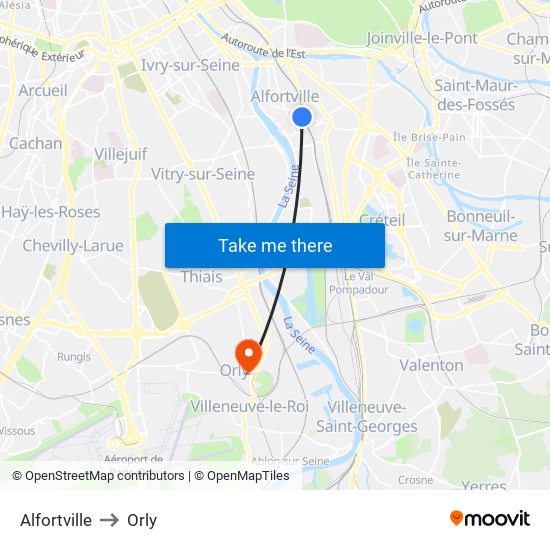 Alfortville to Orly map