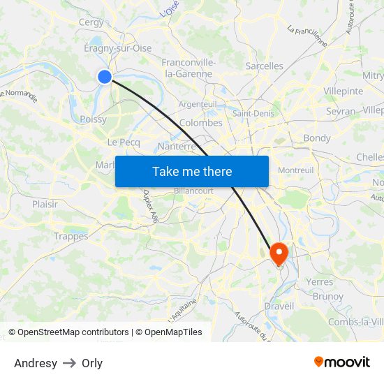 Andresy to Orly map
