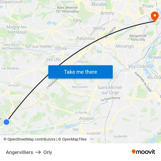 Angervilliers to Orly map