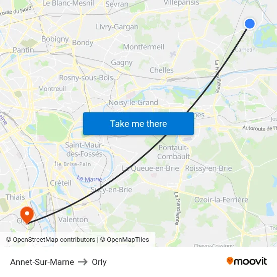 Annet-Sur-Marne to Orly map