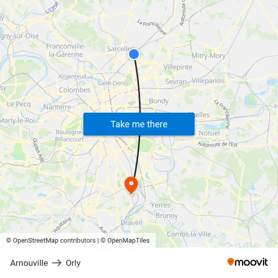 Arnouville to Orly map