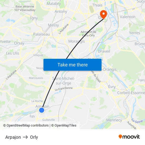 Arpajon to Orly map