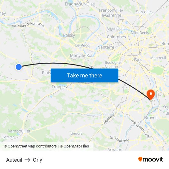 Auteuil to Orly map