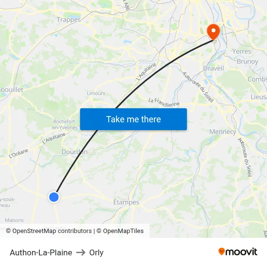 Authon-La-Plaine to Orly map