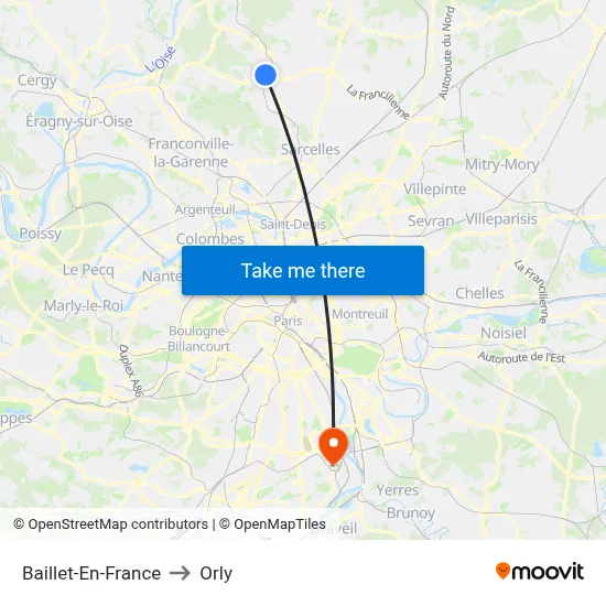 Baillet-En-France to Orly map