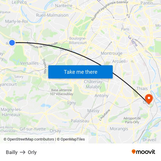 Bailly to Orly map