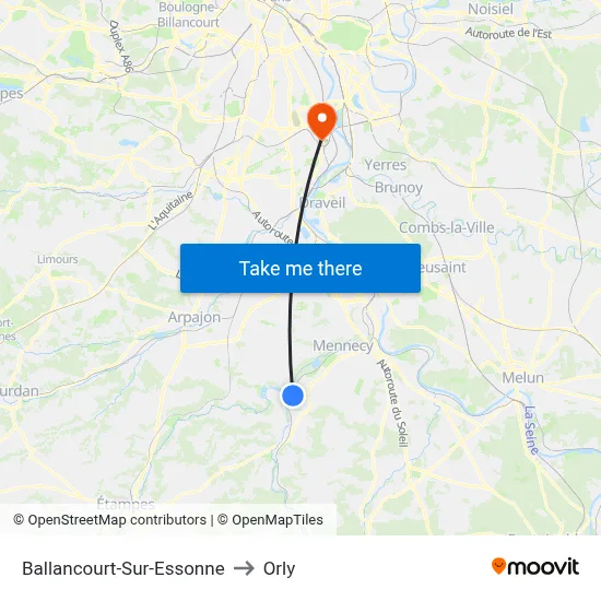 Ballancourt-Sur-Essonne to Orly map