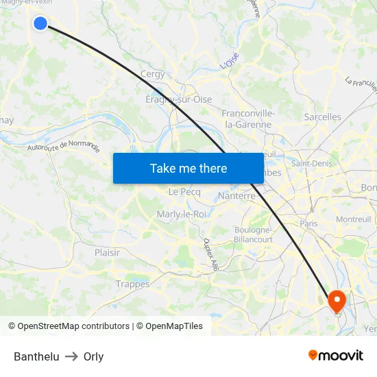 Banthelu to Orly map