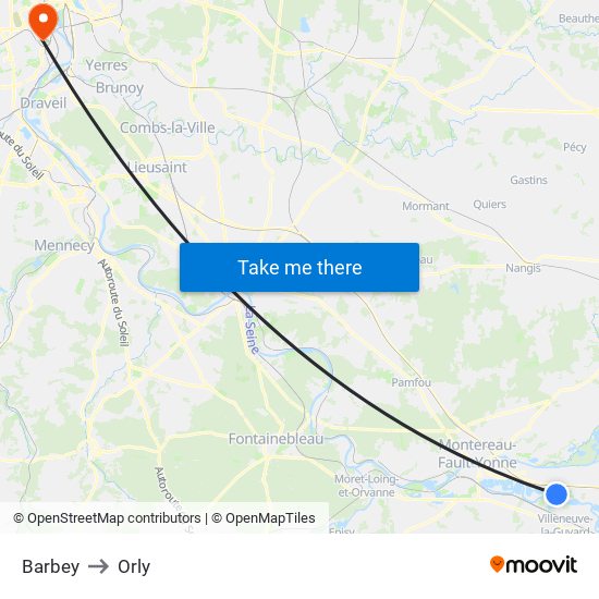 Barbey to Orly map