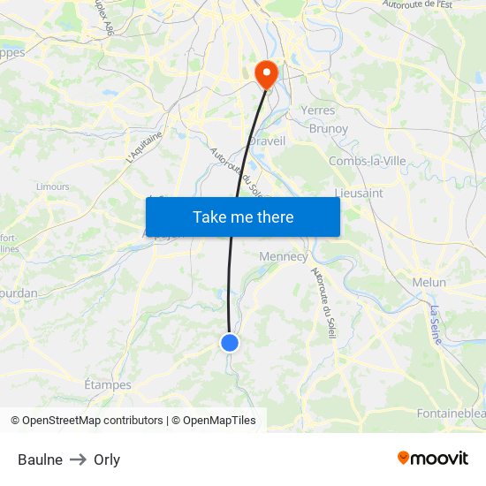 Baulne to Orly map