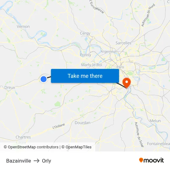 Bazainville to Orly map
