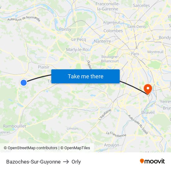 Bazoches-Sur-Guyonne to Orly map