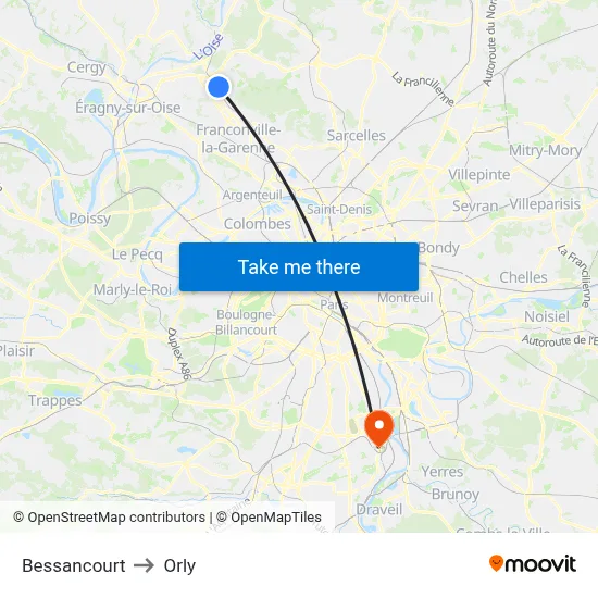 Bessancourt to Orly map