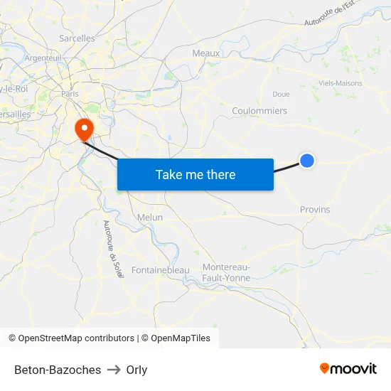 Beton-Bazoches to Orly map