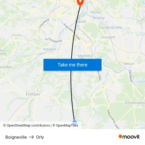 Boigneville to Orly map