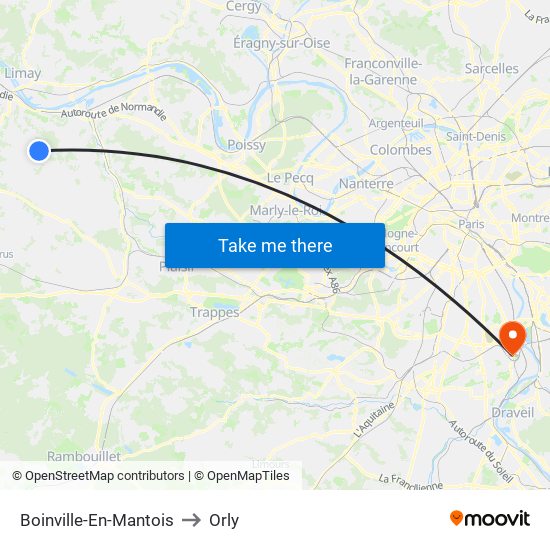 Boinville-En-Mantois to Orly map