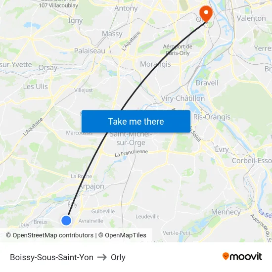 Boissy-Sous-Saint-Yon to Orly map