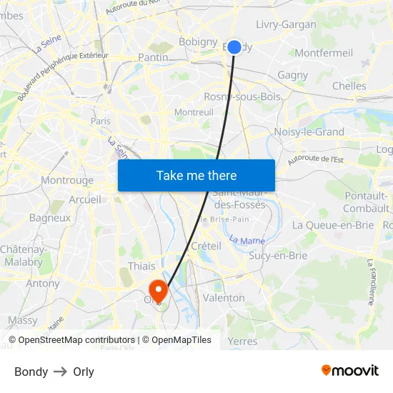 Bondy to Orly map