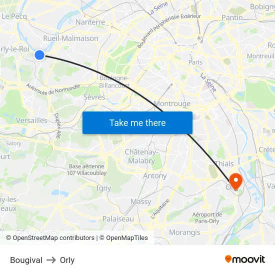 Bougival to Orly map