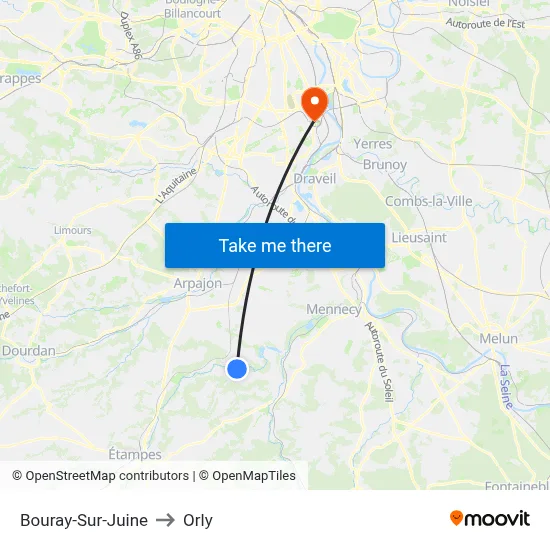 Bouray-Sur-Juine to Orly map
