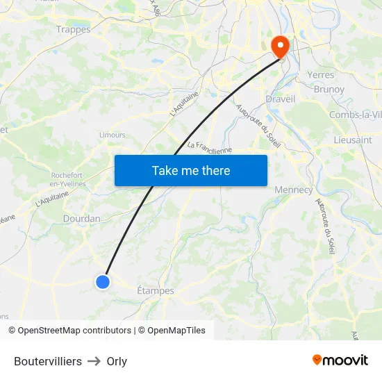 Boutervilliers to Orly map