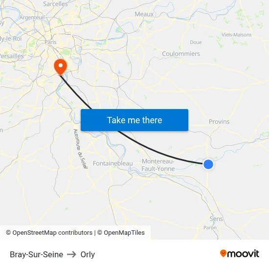 Bray-Sur-Seine to Orly map
