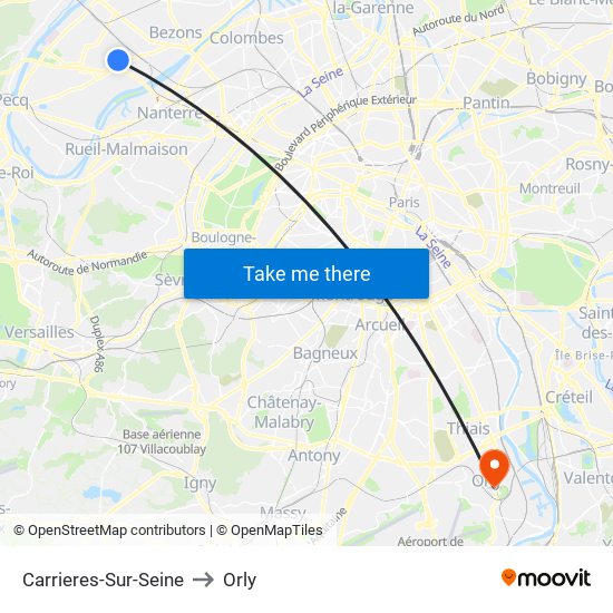 Carrieres-Sur-Seine to Orly map