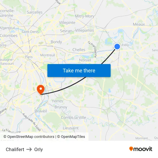 Chalifert to Orly map