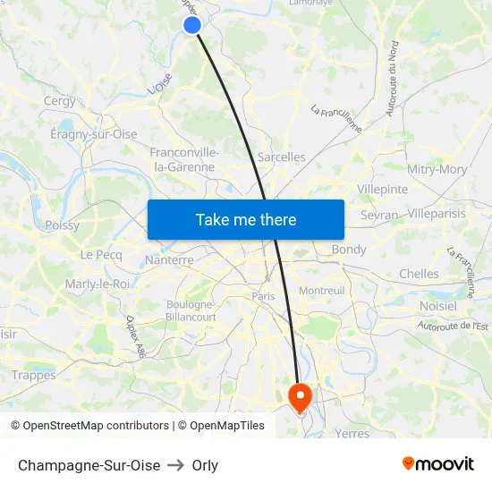Champagne-Sur-Oise to Orly map