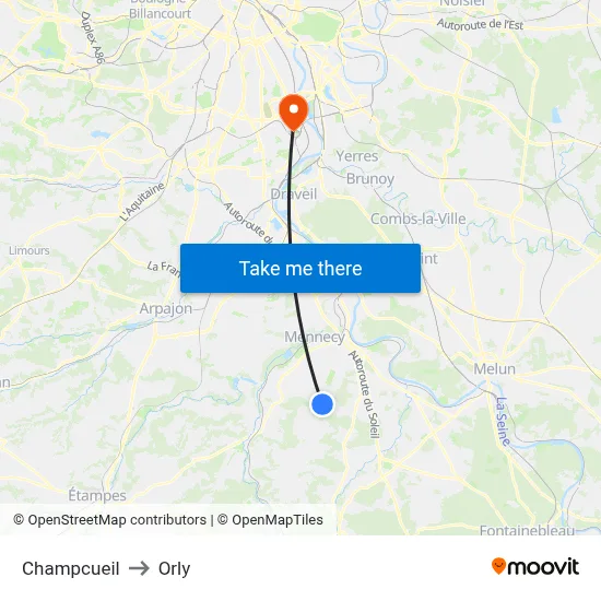 Champcueil to Orly map