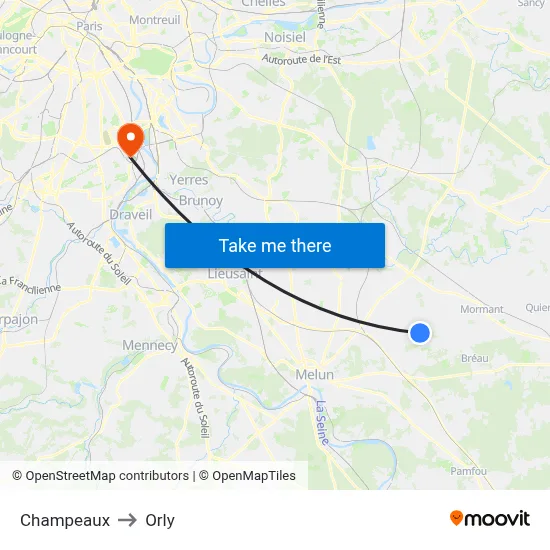 Champeaux to Orly map