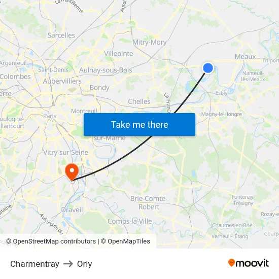 Charmentray to Orly map