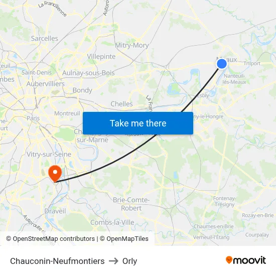 Chauconin-Neufmontiers to Orly map