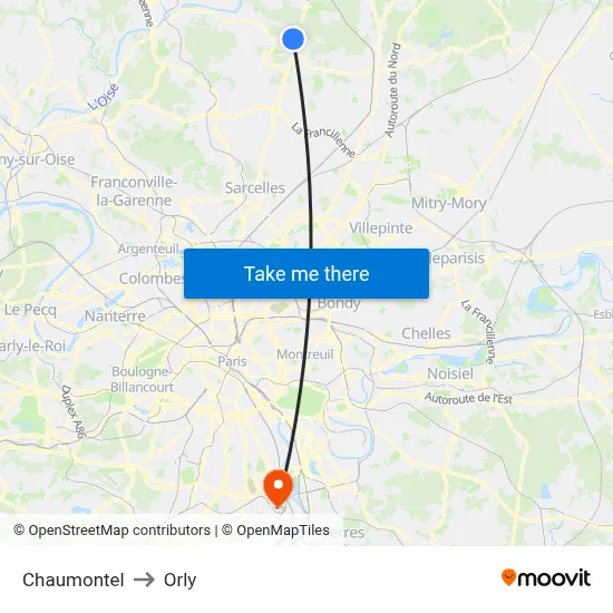 Chaumontel to Orly map