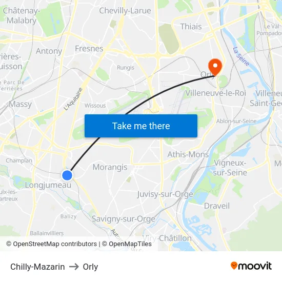 Chilly-Mazarin to Orly map